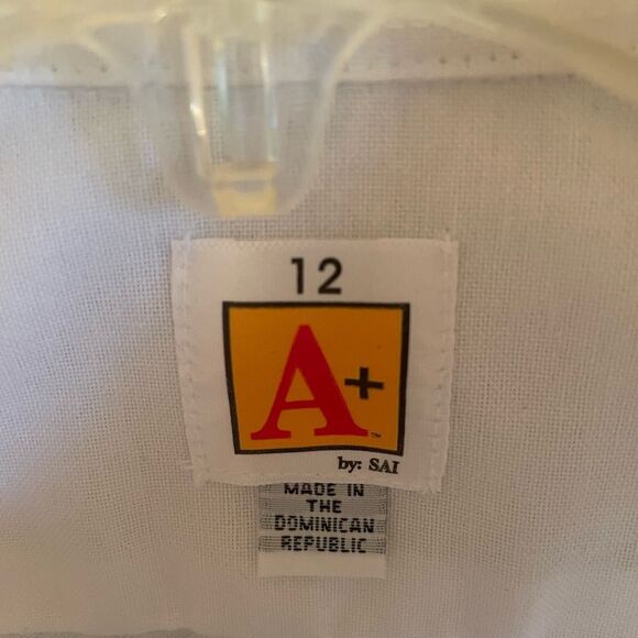 A+ Boys dress shirt button down button collar size 12 white cotton - Picture 2 of 3